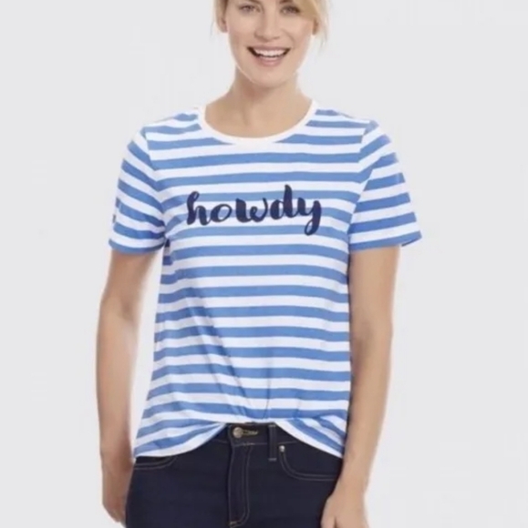 Draper James Blue & White T-shirt Top Striped Howdy Tee Size Medium - Picture 7 of 7